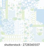 Seamless patchwork background with flowers and leaves. Persian medieval motifes design. Vector decorative ornamental pattern.Decorative patchwork pattern with various ornaments.