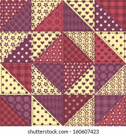 Seamless patchwork claret color pattern. Vector background.