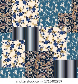 seamless patchwork flower pattern on background 