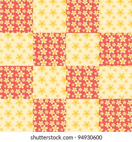Seamless patchwork flowers pattern. Red and yellow. Vector background.