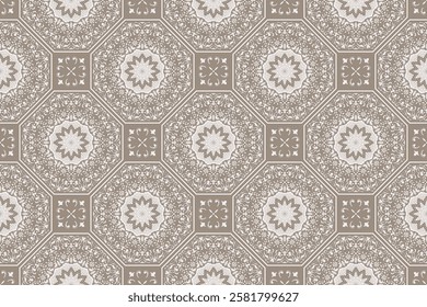 Seamless patchwork from mandalas. Hand drawn background. Azulejos tiles patchwork. Traditional ornate Portuguese and Spanish decorative tiles azulejos. Abstract background. Ceramic tiles. Vector