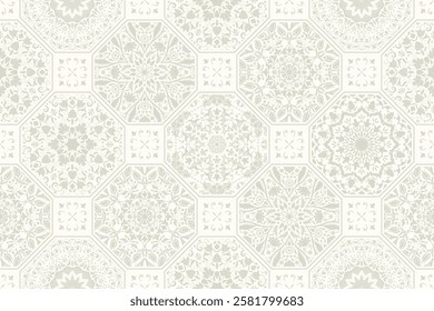 Seamless patchwork from mandalas. Hand drawn background. Azulejos tiles patchwork. Traditional ornate Portuguese and Spanish decorative tiles azulejos. Abstract background. Ceramic tiles. Vector