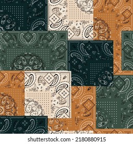 seamless patchwork paisley pattern on background