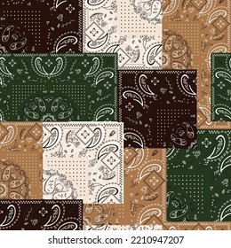seamless patchwork paisley pattern on white background