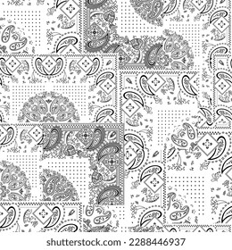 seamless patchwork paisley pattern on white background