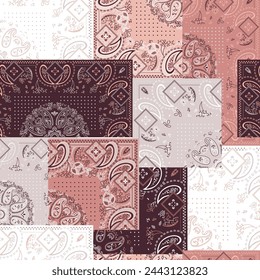 seamless patchwork paisley pattern on background