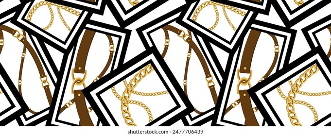 Seamless patchwork pattern. Chain and belt pattern design. Collage pattern bacground. Design for fabric, wallpaper, wrapping, background.
