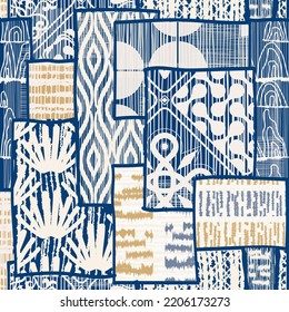 Seamless patchwork pattern. A collection of hand-drawn textures.  Vector illustration in the style of boho.