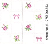 Seamless Patchwork Pattern Cross Stitch Roses Embroidery Floral Quilt Background Pastel Vector