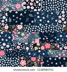 Seamless patchwork pattern from floral patches. Vector illustration. Blanket, wrapping, print for fabric.