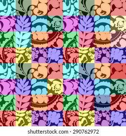 seamless patchwork pattern with  flowers and leaves