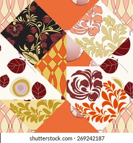 seamless patchwork pattern with flowers - stock vector