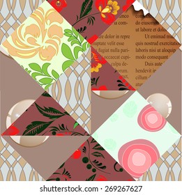 seamless patchwork pattern with flowers - stock vector