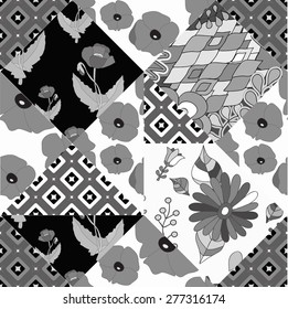 seamless patchwork pattern with flowers - stock vector