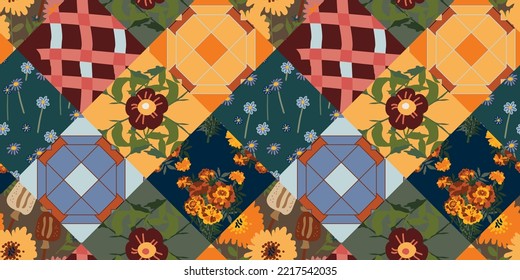patrón de mosaico sin costura con flores. Diseño de vectores para papel, tela y otras superficies