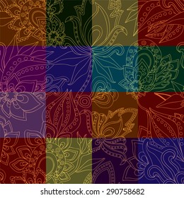 seamless patchwork pattern with gold flowers