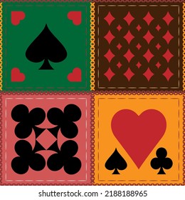 Seamless patchwork pattern with the image of card symbols.