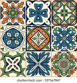 Seamless patchwork pattern, Moroccan tiles, ornaments.