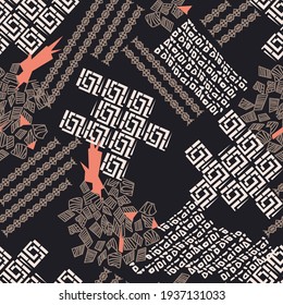 seamless patchwork pattern on black