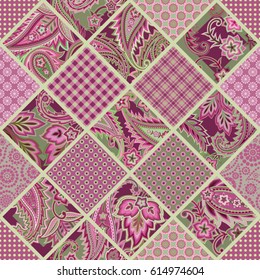 seamless patchwork pattern with paisley elements