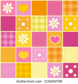 Seamless patchwork pattern in pink and orange tones