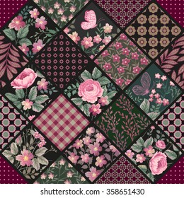 seamless patchwork pattern with roses