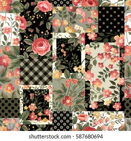 seamless patchwork pattern with roses