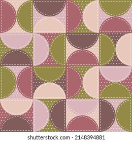 Seamless patchwork pattern with semicircles. Half circle background for tablecloth, oilcloth, bedclothes or other textile design.