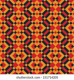 Seamless patchwork pattern. Small geometrical ornament of three bright colors in an ethnic style. The motif on the basis of a square.