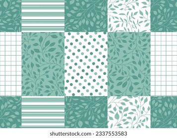 Seamless patchwork pattern. Vintage endless background in green colours for textiles, fabric, wrapping