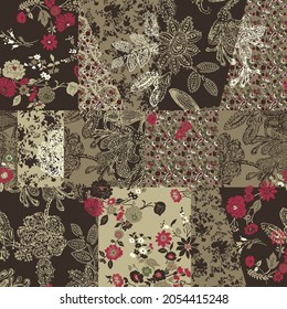 Seamless patchwork quilt effect fabric design