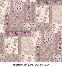 Seamless patchwork quilt effect fabric design