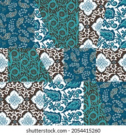 Seamless patchwork quilt effect fabric design