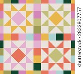 Seamless patchwork quilt pattern with geometric star blocks and squares inspired by traditional quilting.