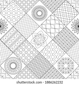 seamless patchwork with rhombus of geometric patterns for your coloring book