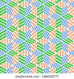 Seamless patchwork of rhombuses with multi-colored patterns. Vector design.