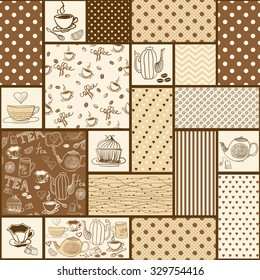 seamless patchwork tile with abstract colorful patterns in brown and beige