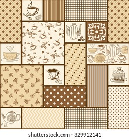 seamless patchwork tile with abstract colorful patterns in brown and beige