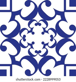 Seamless patchwork tile. Majolica pottery tile. Portuguese and Spain decor. Ceramic tile in talavera style. Vector illustration.  Abstract seamless patchwork pattern with geometric and floral ornament