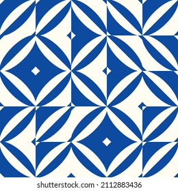 Seamless patchwork tile. Modern Seamless Geometric Abstract Background. Tiles Azulejos in blue, white. Original traditional Portuguese and Spain decor.  Vector illustration