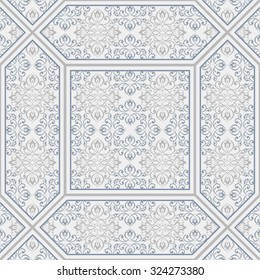 seamless patchwork tile with moroccan pattern in blue and grey
