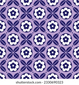 Seamless patchwork tile with Victorian motives Majolica pottery tile, blue and white traditional Portuguese Spain decor vector