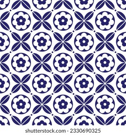 Seamless patchwork tile with Victorian motives Majolica pottery tile, blue and white traditional Portuguese Spain decor vector