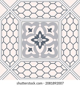 Seamless patchwork in turkish style. Seamless arabesque pattern. Hand drawn background. Azulejos tiles patchwork. Portuguese and Spain decor. Vector illustration