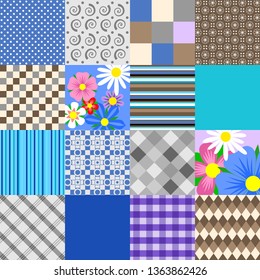 Seamless patchwork vector design with different patterns.