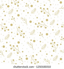 Seamless patern with beries, tree branches, fir twigs and spruce. 