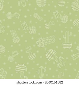 Seamless patern with cactuses. Vector desert background. Wallpaper with house cactuses in pot. 