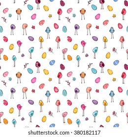 Seamless patern of colored funny birds