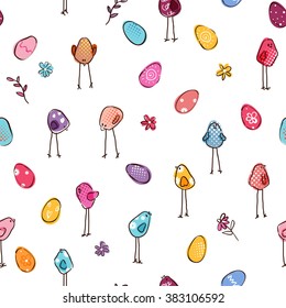 Seamless patern of colored funny birds