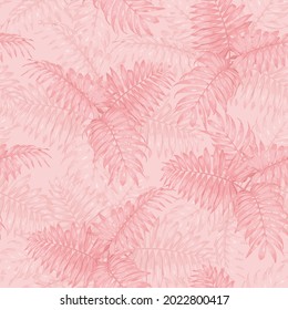 seamless patern. Colorful pattern of tropical leaves. Pink palm leaves as a background. for printing on fabric, wallpaper, stationery.